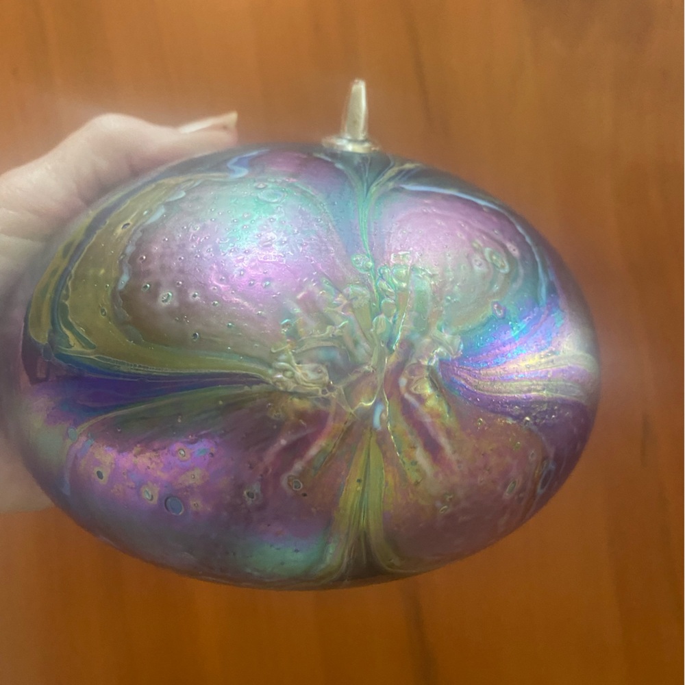 GlassHouse Studios Iridescent Glass Art Oil Lamp signed G FD16035
